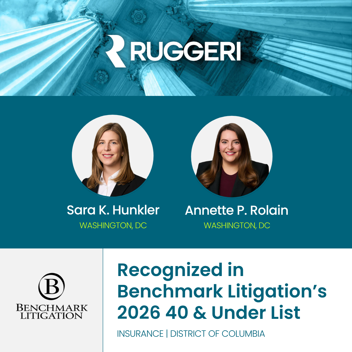 Sara K. Hunkler and Annette P. Rolain Recognized in the 2026 Benchmark 40 &amp; Under List