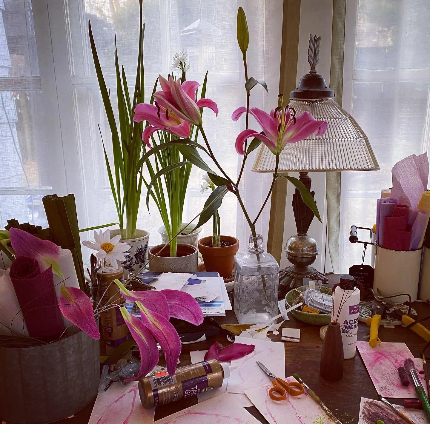 HOPE Paper Flowers winter studio &mdash; working on lilies #paperflowers #lily #botanicals #botanicalart #handmade #madeinkingston #flower #athome