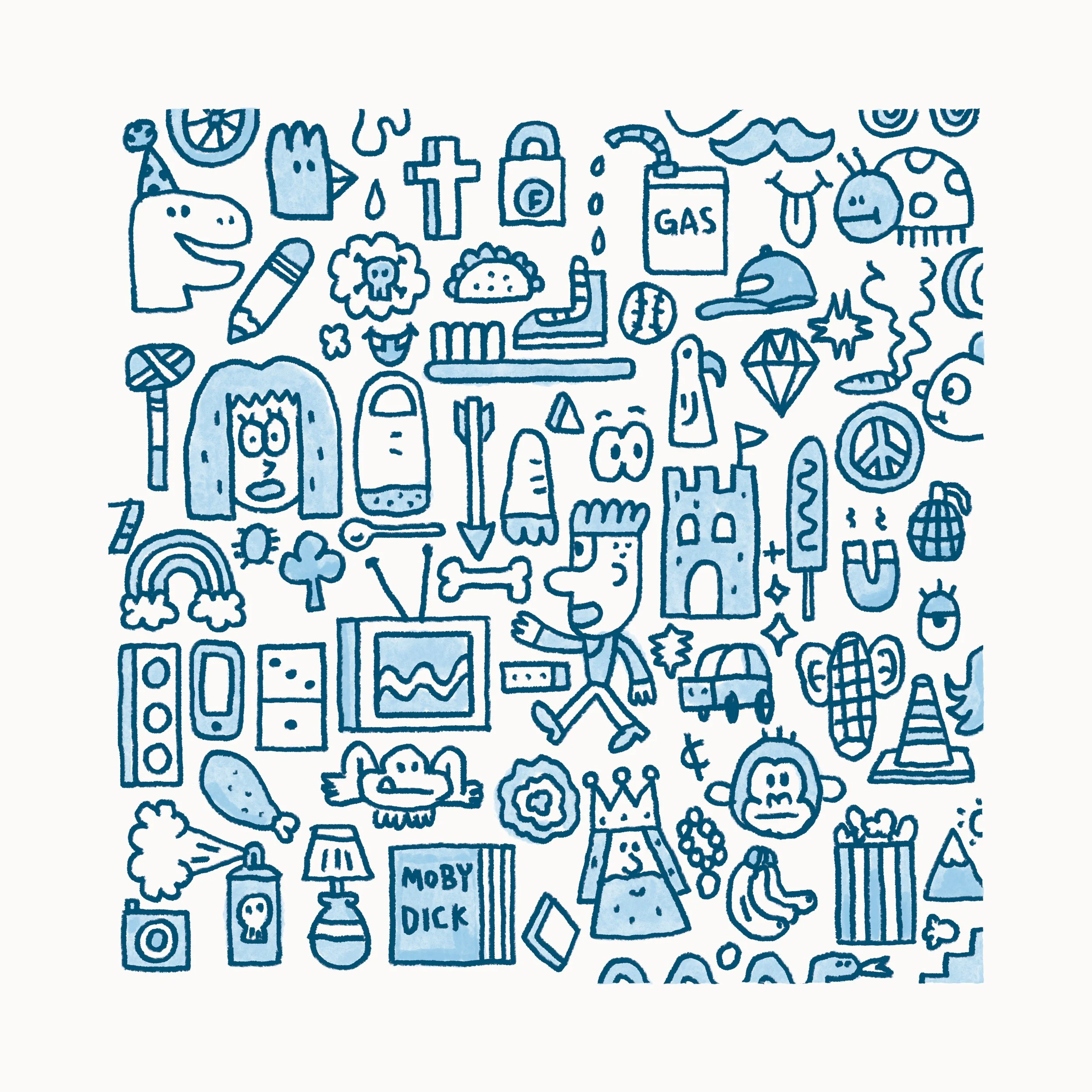 Collage in marker and water color. Blue palette.