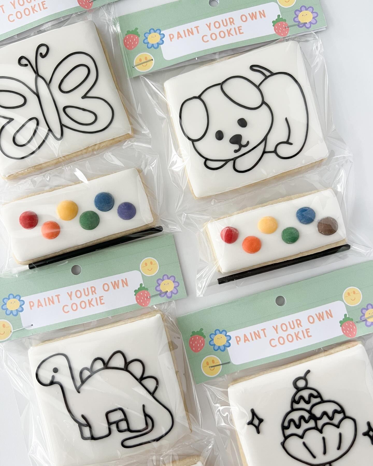 Paint Your Own Cookies ($5 each) available for purchase this weekend! Daly City pick up or local delivery 😊

INSTRUCTIONS 🎨
1. Dip the brush in water and use the edible color palette to paint on the cookie 
2. Don&rsquo;t use too much water, to kee
