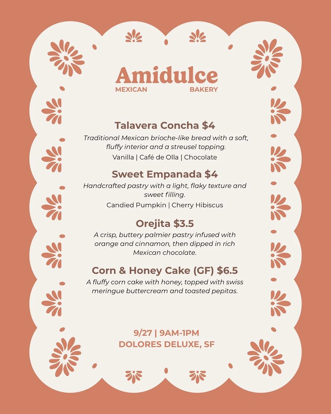 ✨ New Pop-Up Residency ✨
We&rsquo;re so excited to share that you can now find Amidulce at Dolores Deluxe every 4th Saturday! 🌴🛒

📍 Our first one kicks off 9/27 from 9am&ndash;1pm. Come through for your conchas, empanadas, and orejitas, and check 