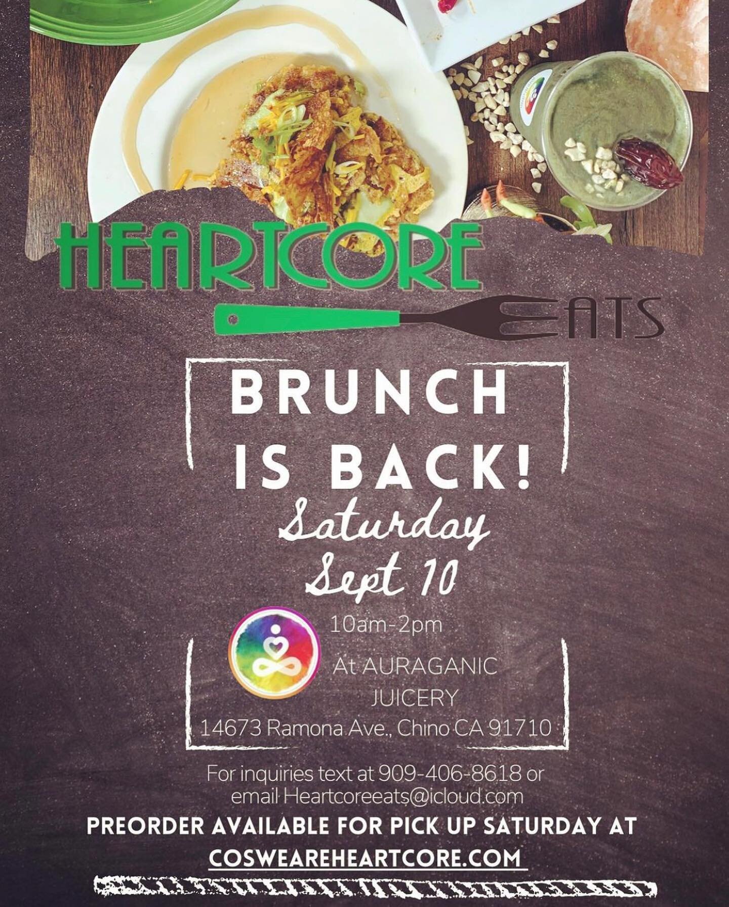 Big News! @heart.core.eats will be back for brunch starting this Saturday Sept. 10th. BUT this is not limited to just this Saturday💫 Heart Core Eats will be back for Saturday brunches for the upcoming months as well🎉 Pre-Order for this Saturday NOW