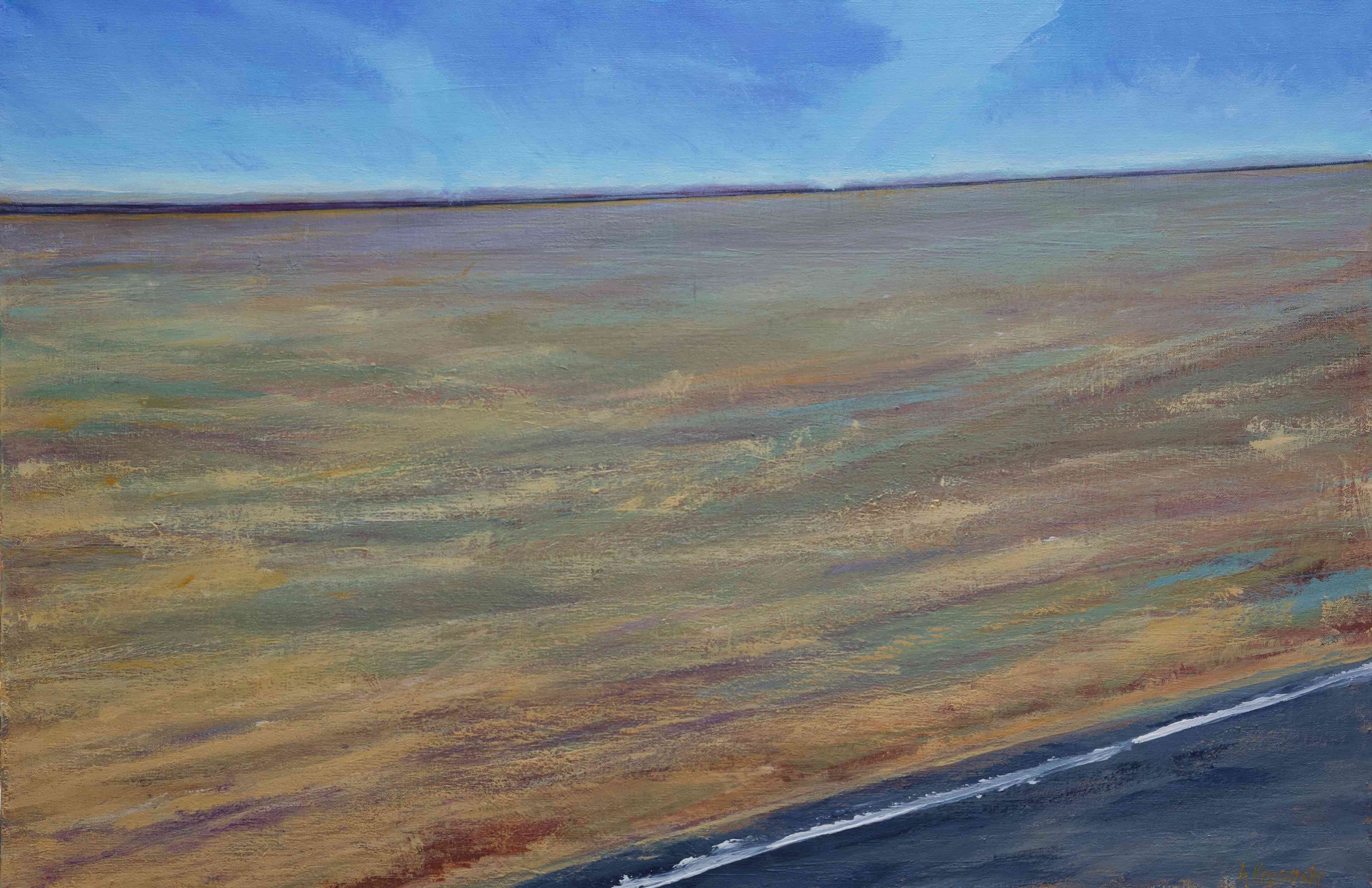 "Dust Devils on the Far Side of the Wall"
Acrylic on canvas
36"w x 24"h