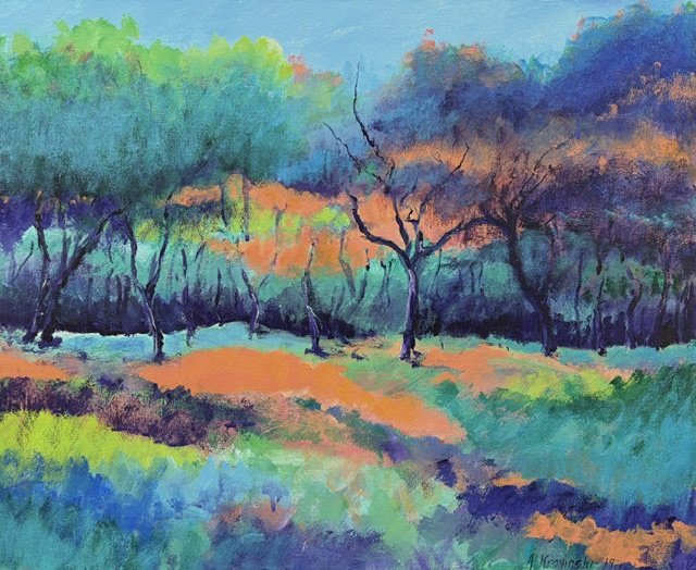 "Stalking the Great Horned Owl"
Acrylic on canvas
24"w x 20"h