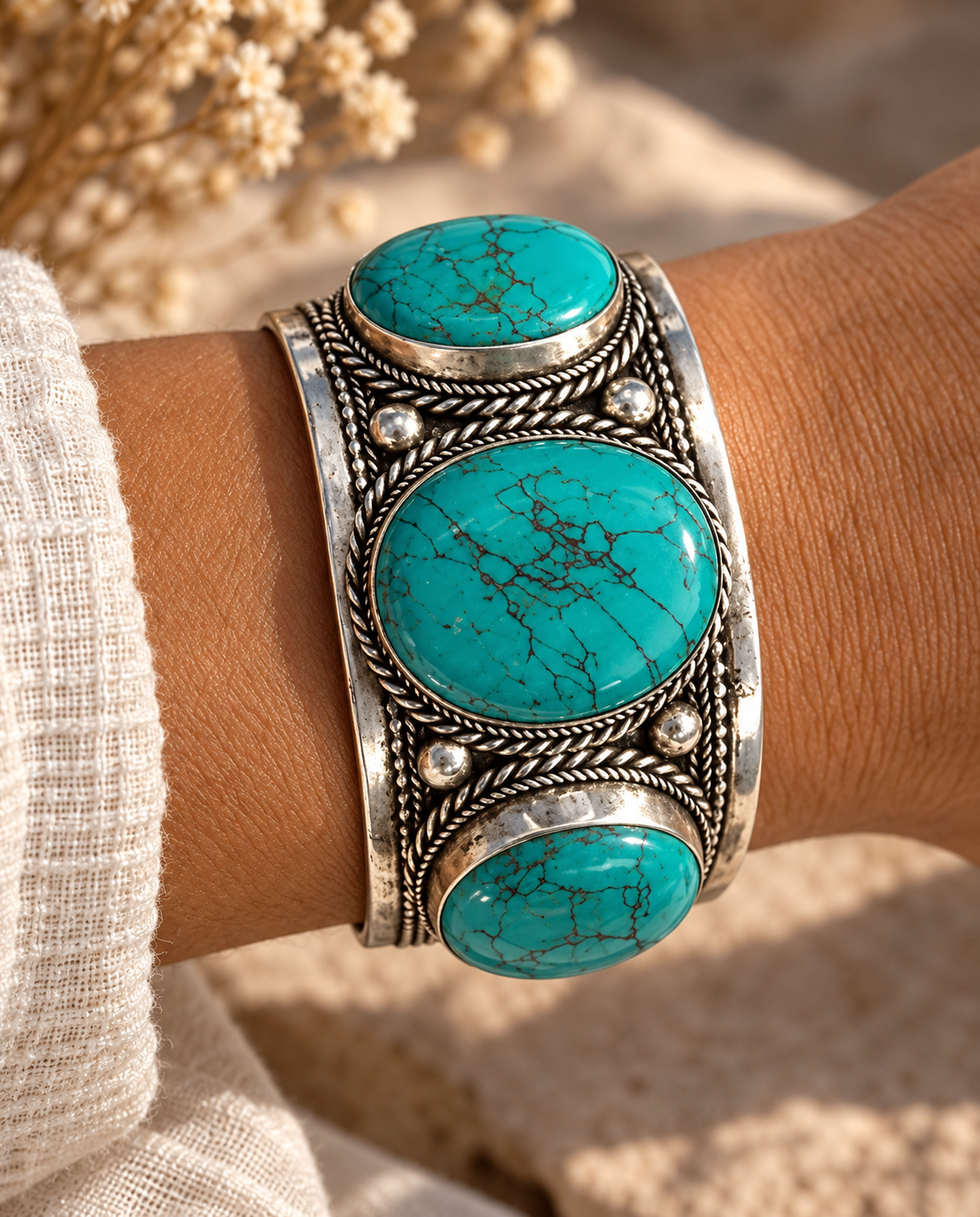 Turquoise Trio Silver Cuff Bracelet.png