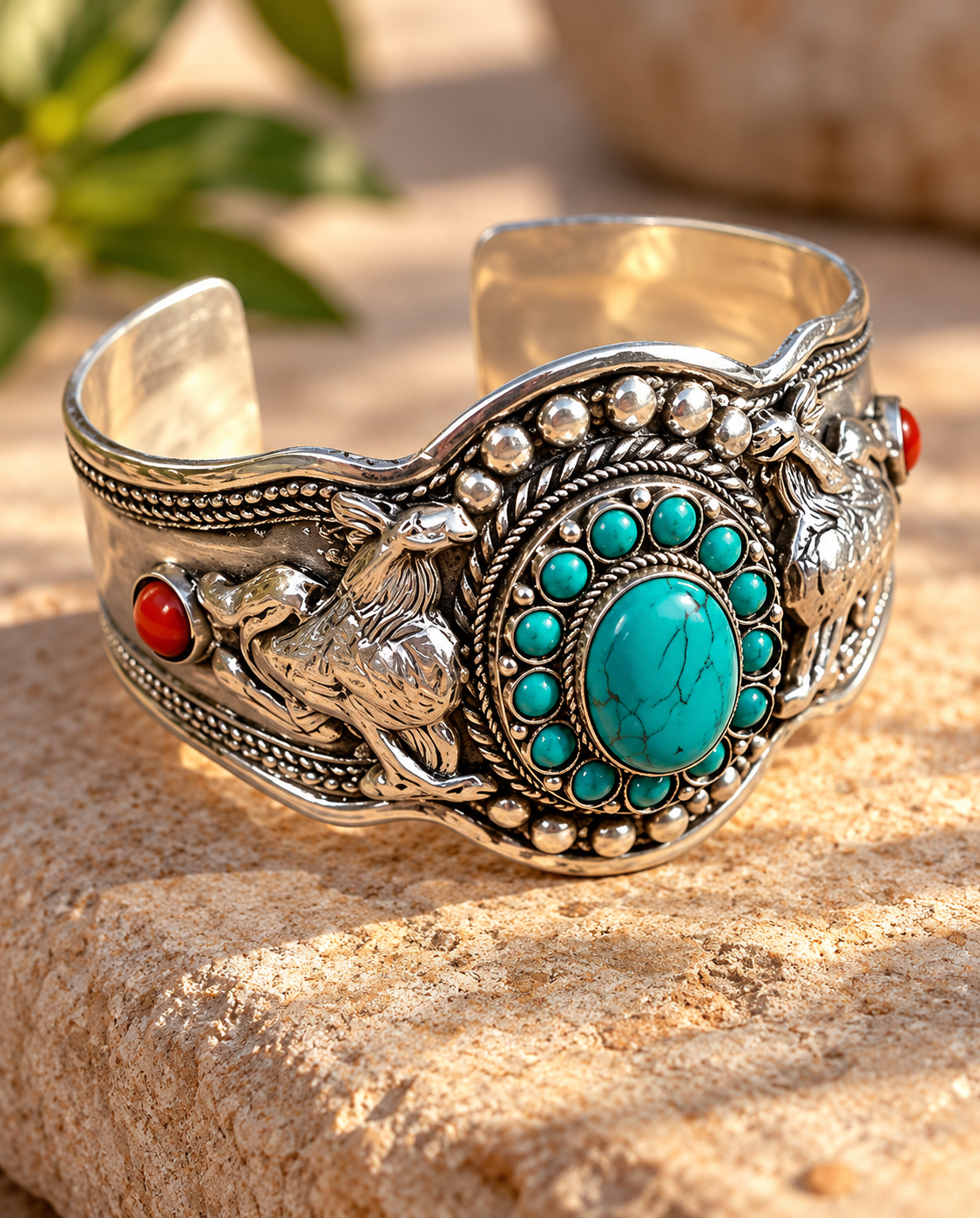 Ornate Turquoise Horse Cuff Bracelet.png