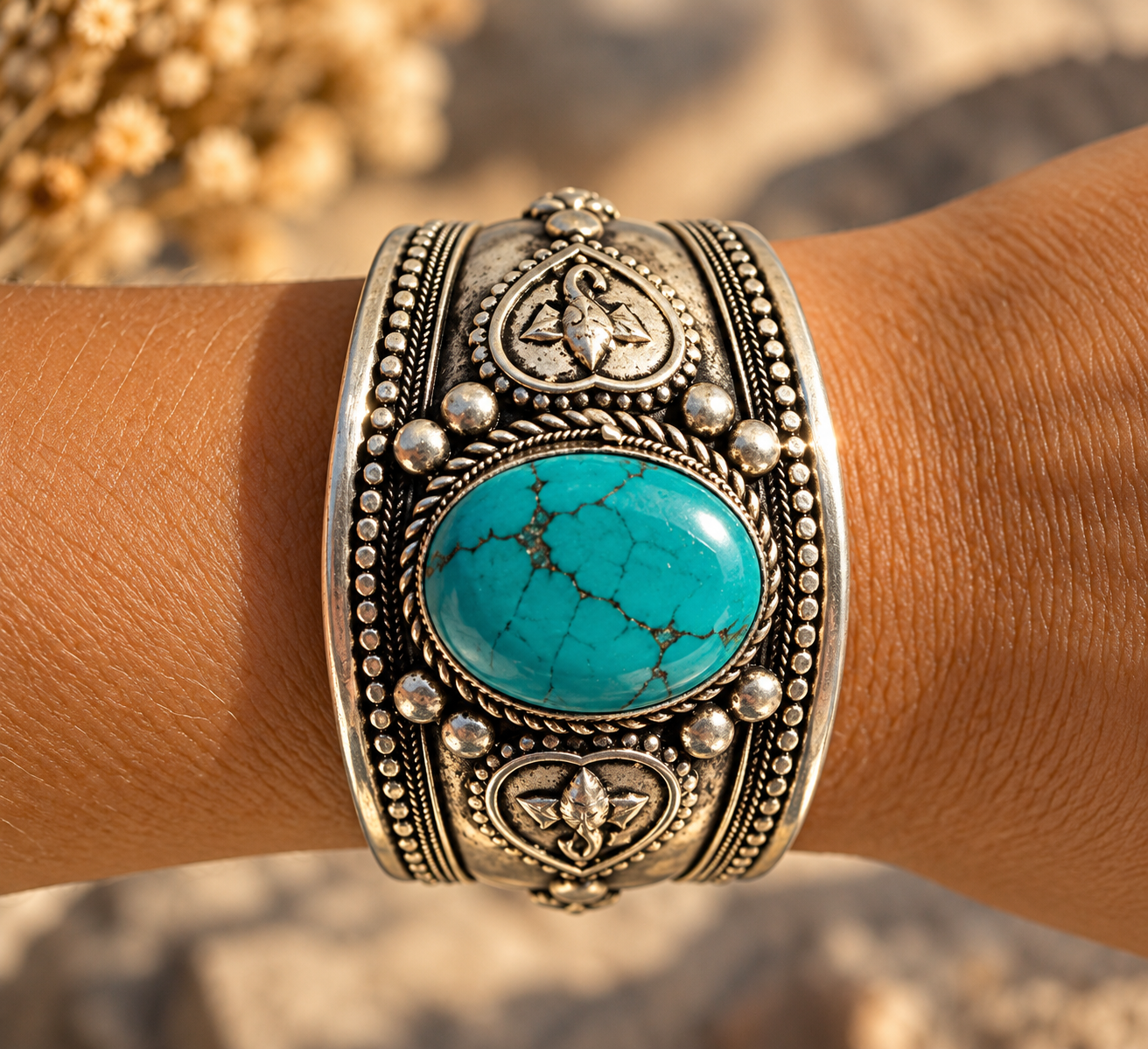 Turquoise Silver Cuff in Warm Sunlight.png
