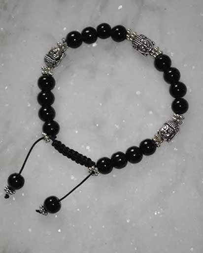 Black/Lapiz Stone/Tigers Eye Beads Metal Buddha Bracelet