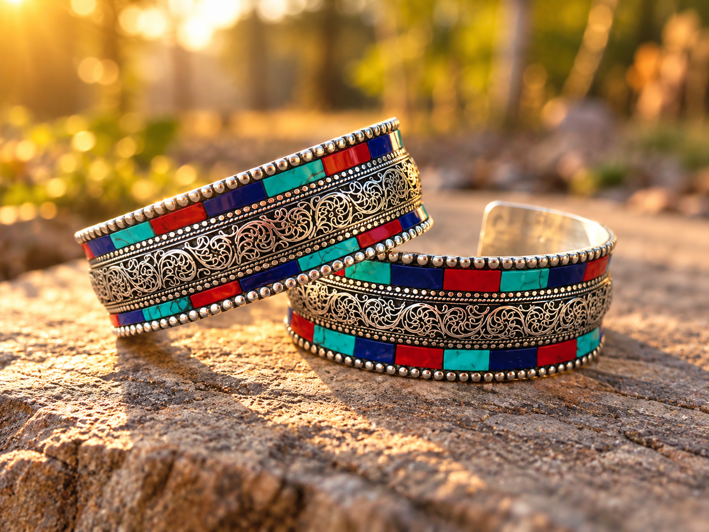 Ornate Silver Cuffs in Golden Light (1).png
