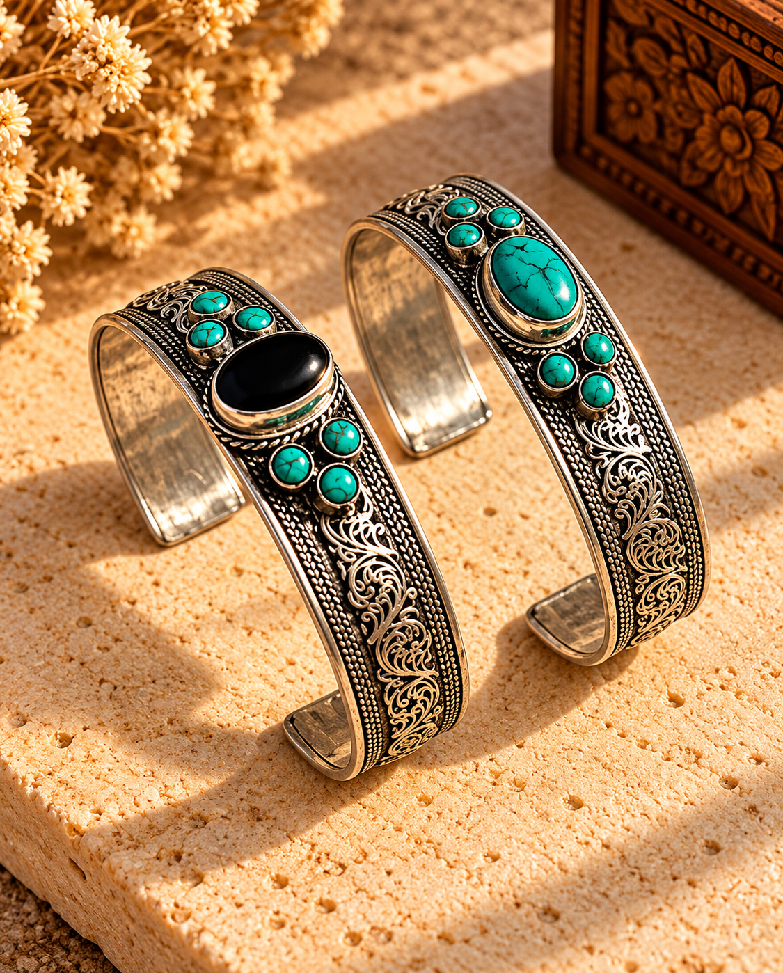 Ornate Silver Cuffs on Stone.png