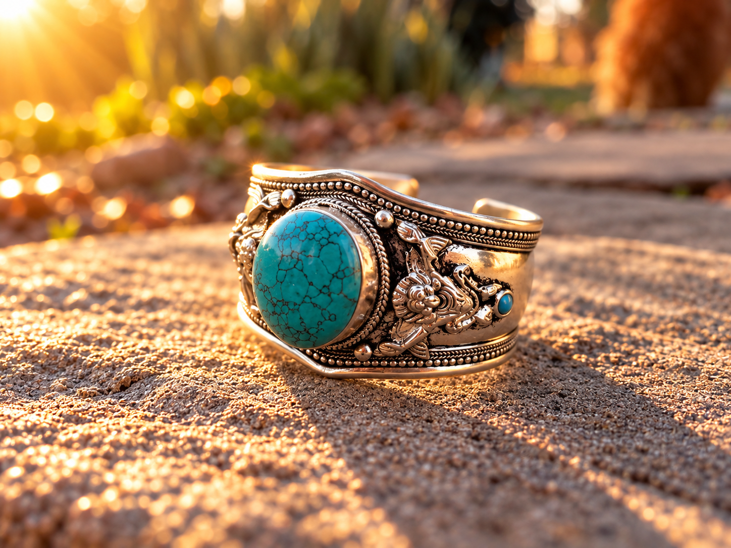 Turquoise Silver Cuff in Golden Light.png