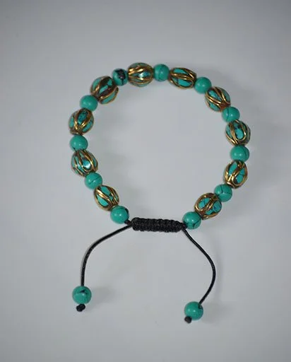 Turquoise-Style and Metal Bead Bracelet