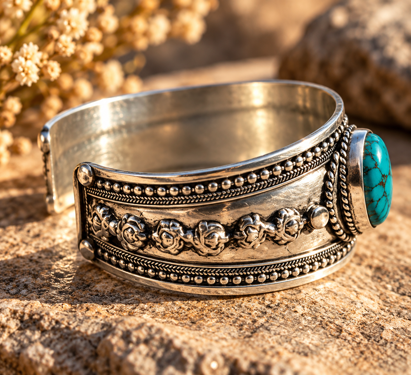 Turquoise Silver Cuff in Golden Light.png