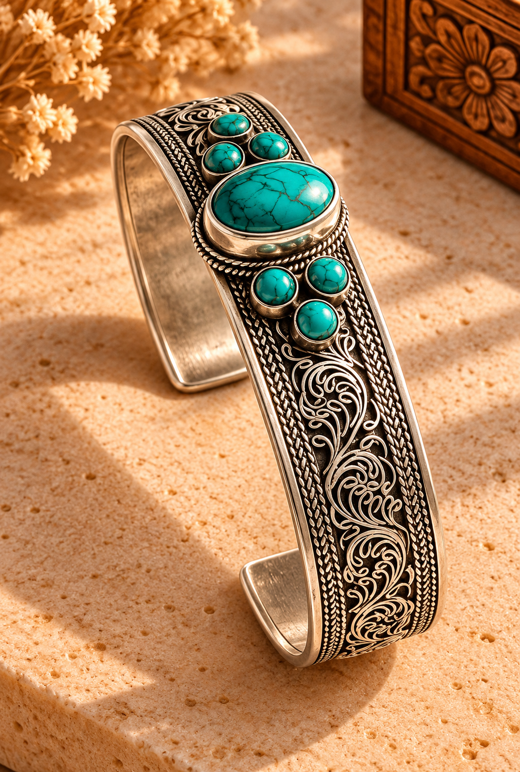 Turquoise Filigree Cuff on Travertine.png