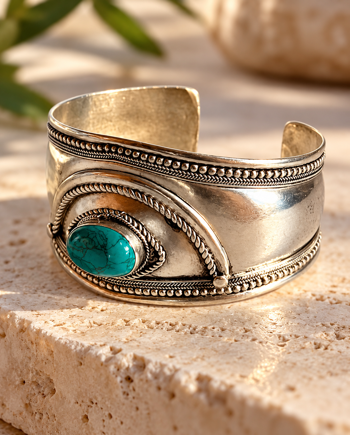 Turquoise Silver Cuff on Stone.png