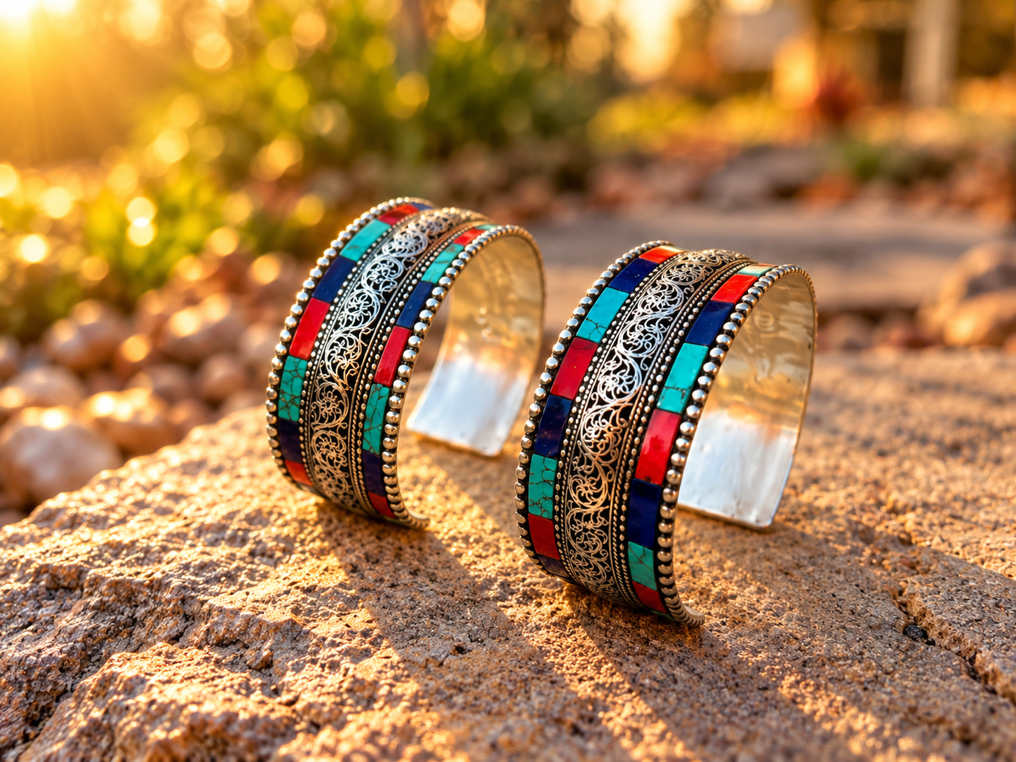 Sunset Filigree Cuffs on Stone.png