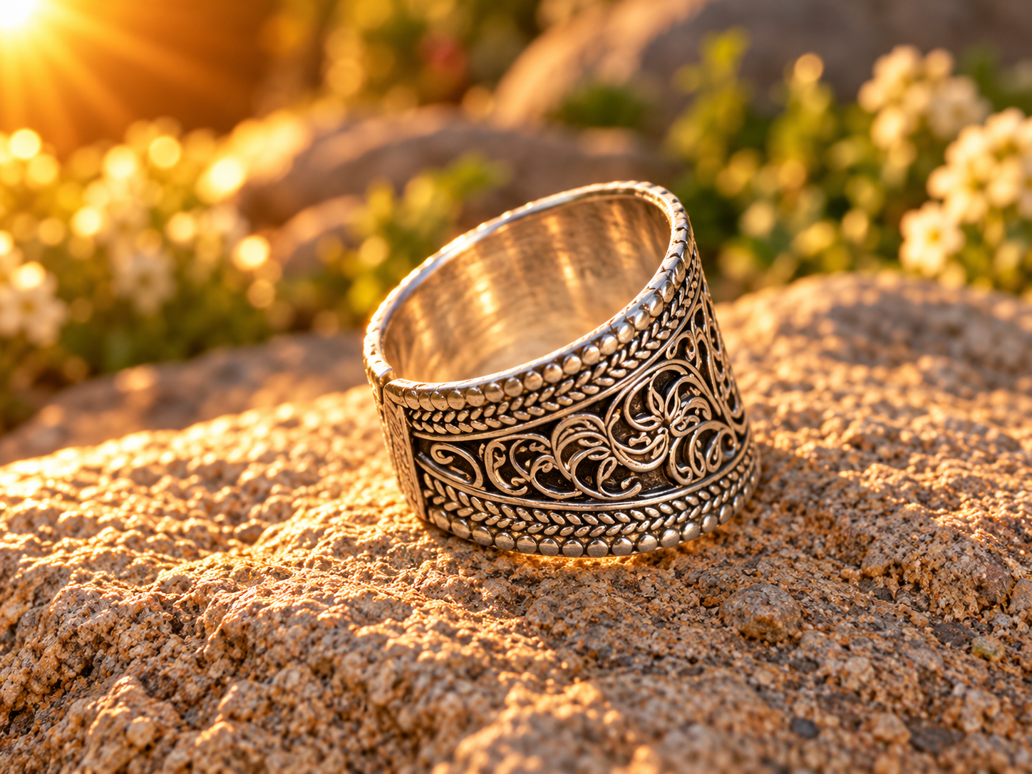 Ornate Silver Ring at Golden Hour.png