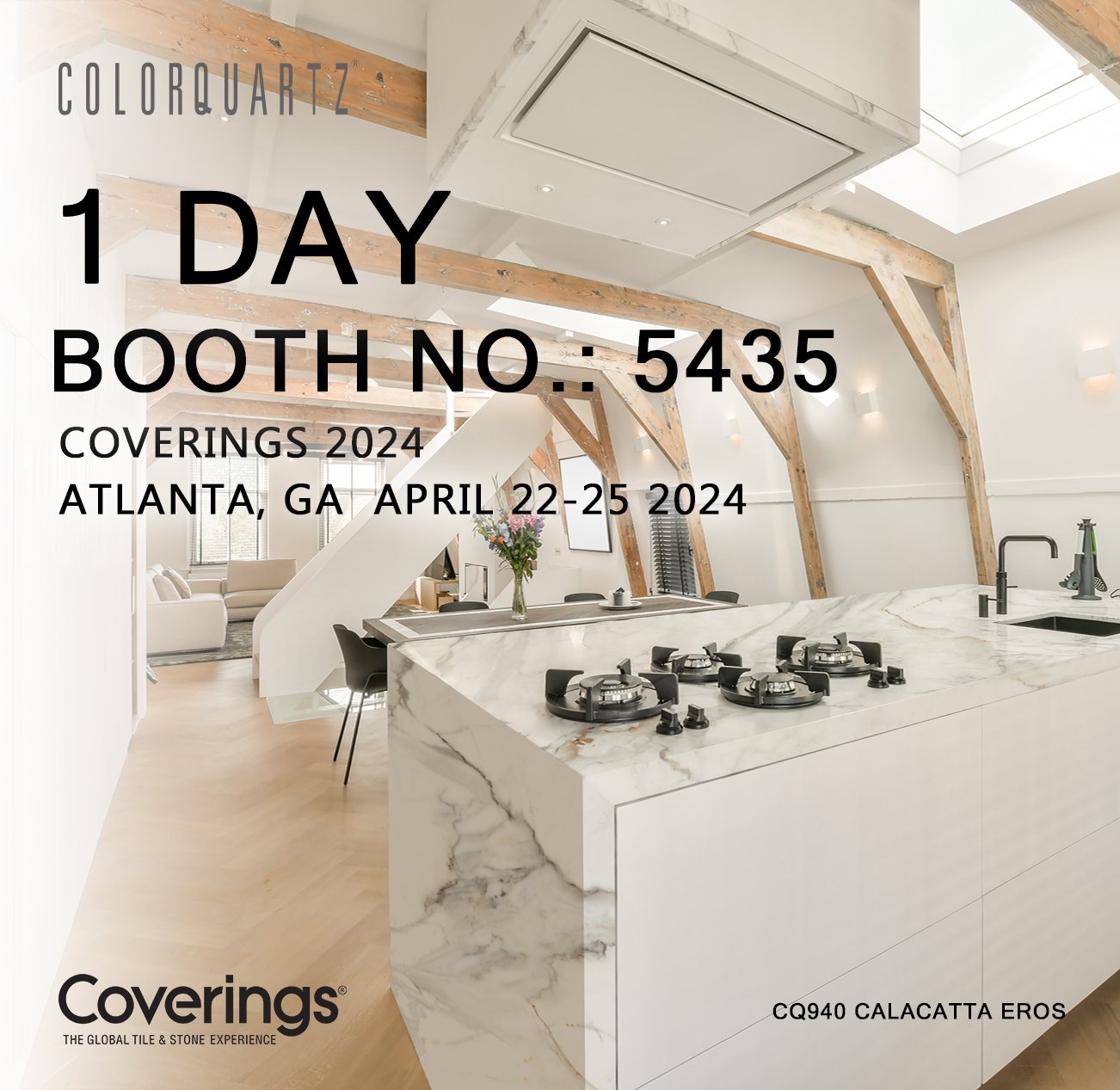 Tomorrow's the big day! Coverings 2024 is almost here. Join us at Booth 5435 to witness the unveiling of Colorquartz's 2024 Latest Collection. Let's create something extraordinary together! #Colorquartz #Coverings2024