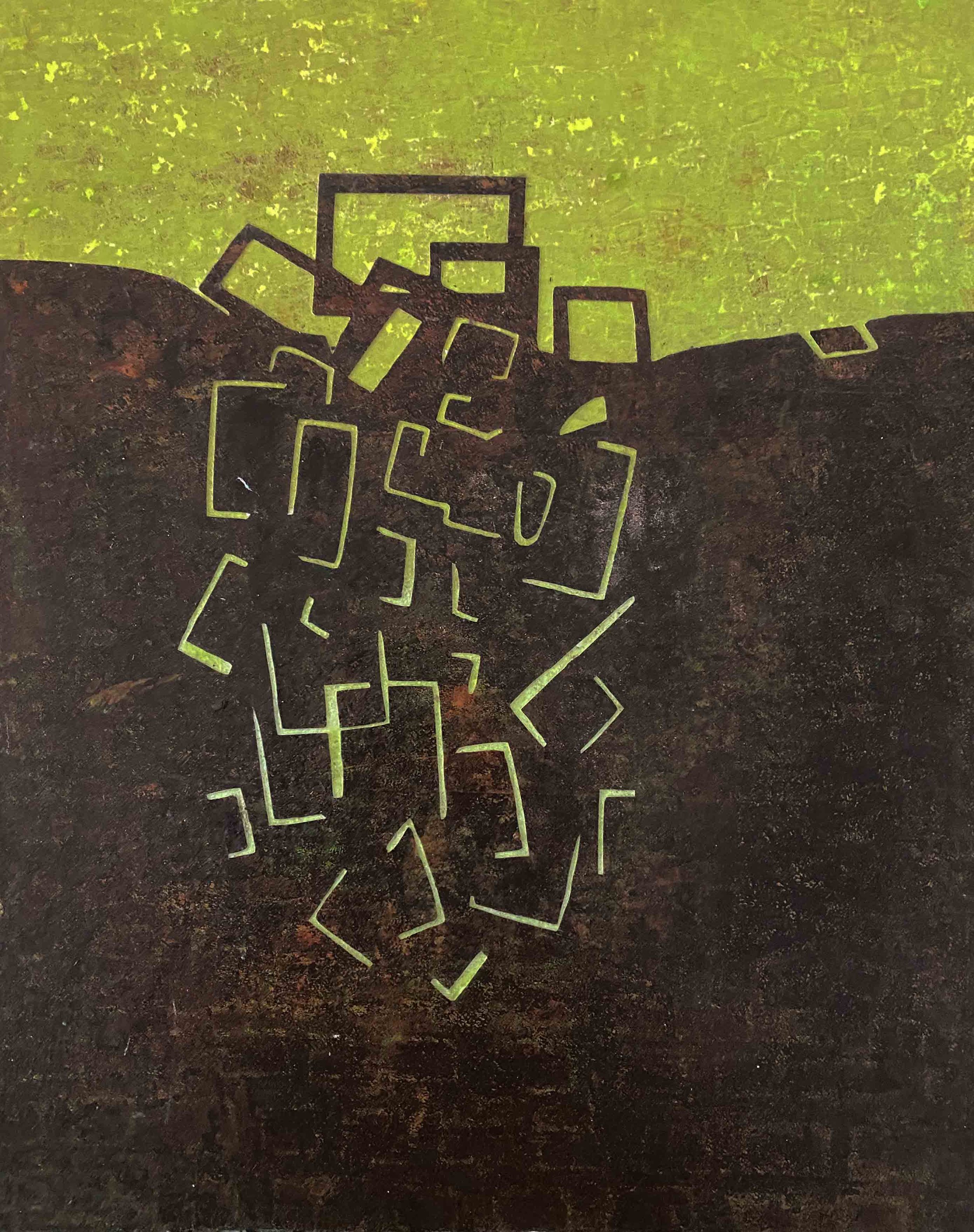 Fen Fall I collage on board