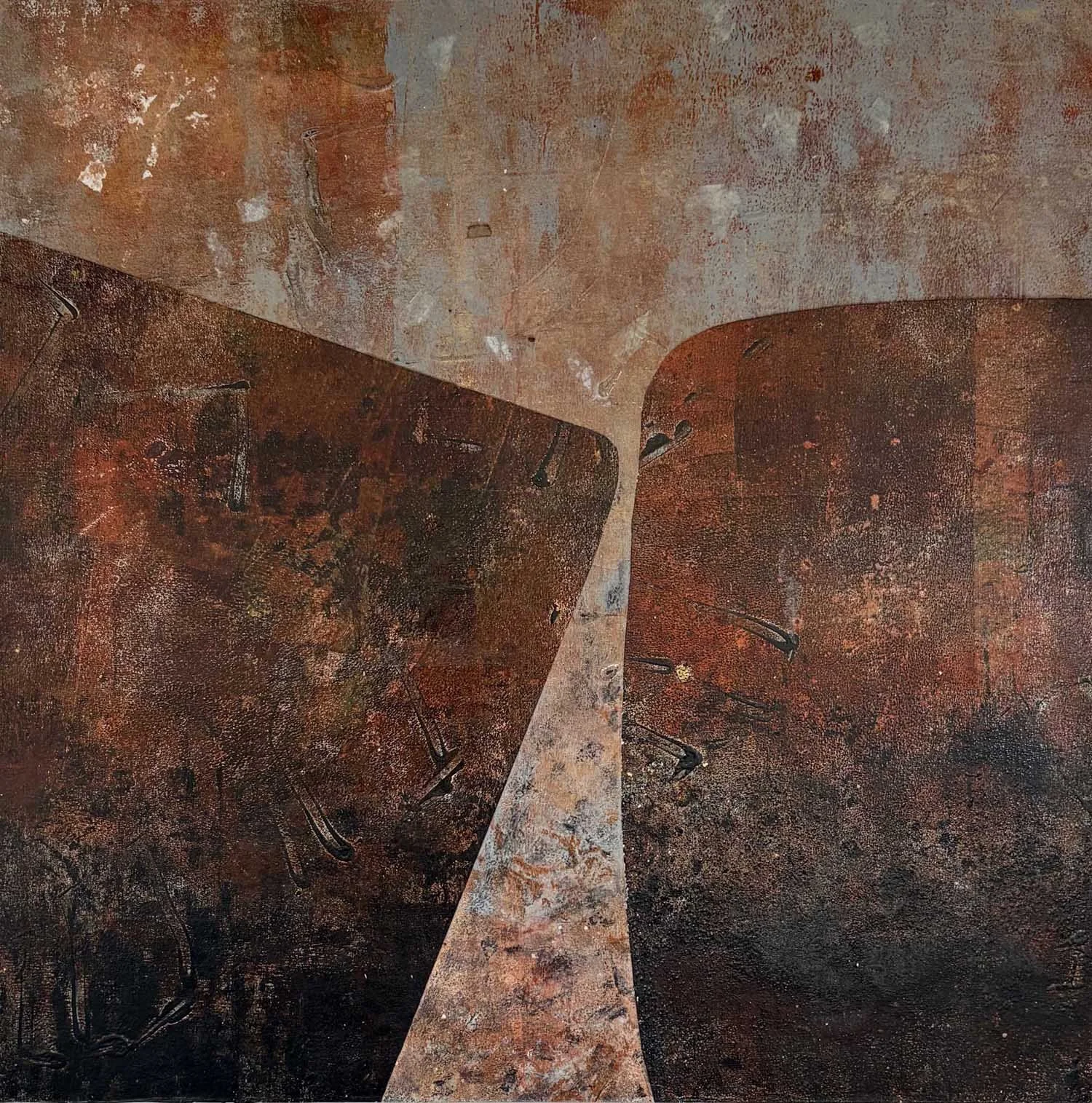 Monoprinted paper collaged on board inspired by the peatland eco-system