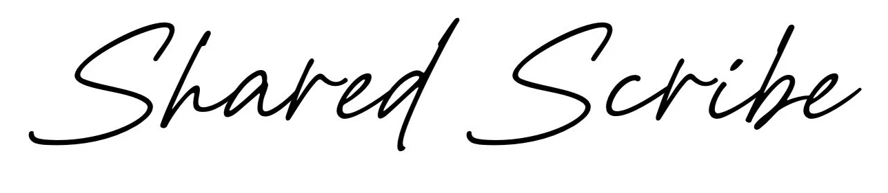 Text that reads 'Shared Scribe' in black, cursive font on a white background