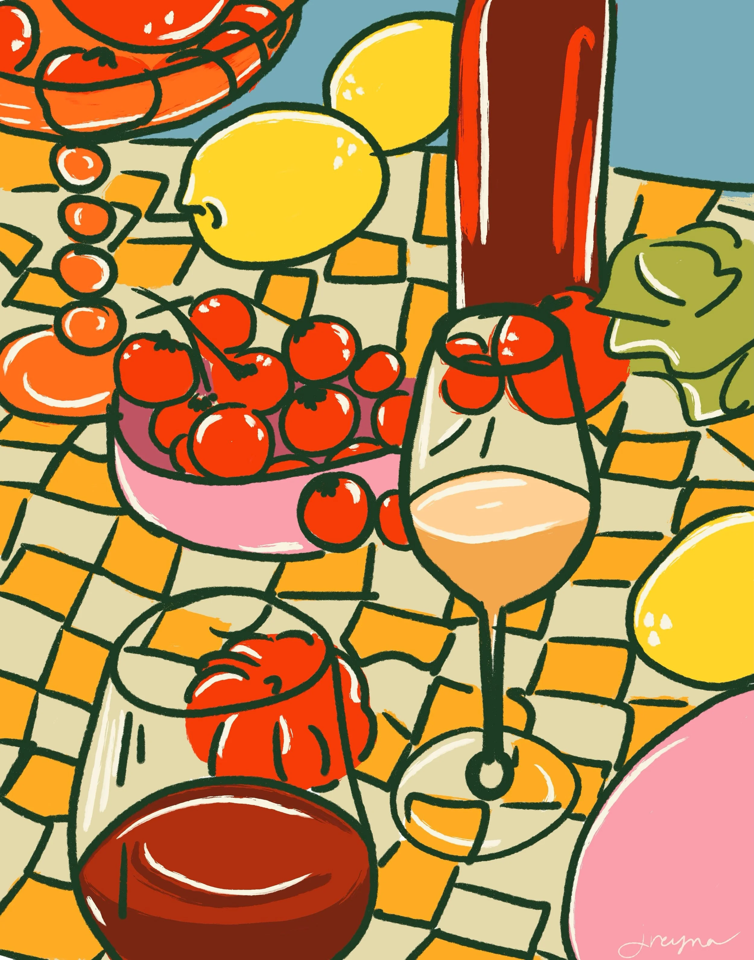 &ldquo;Tomato Party&rdquo; Digital Illustration 🍅 
#tomato #foodart #dinnerparty #illustrationartist