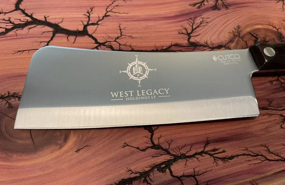Cleaver engraved with a company logo