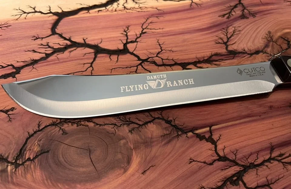 Cutco blade engraved with a ranch logo