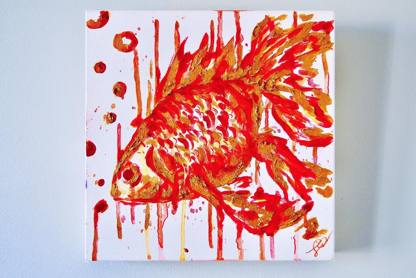The spring clearance continues! ⭐️🐟(FOR SALE) 

$175
&ldquo;Goldfish&rdquo; (&hellip;. Get it bc hes gold) 
12 x 12
Oil and gold paste on canvas 
1 1/2 inch gallery wrapped profile canvas 

This lil guy is such a happy piece and he&rsquo;s looking f