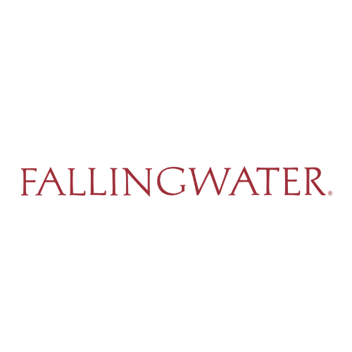 The logo of the TV series 'Falling Water' with the title written in red on a black background.