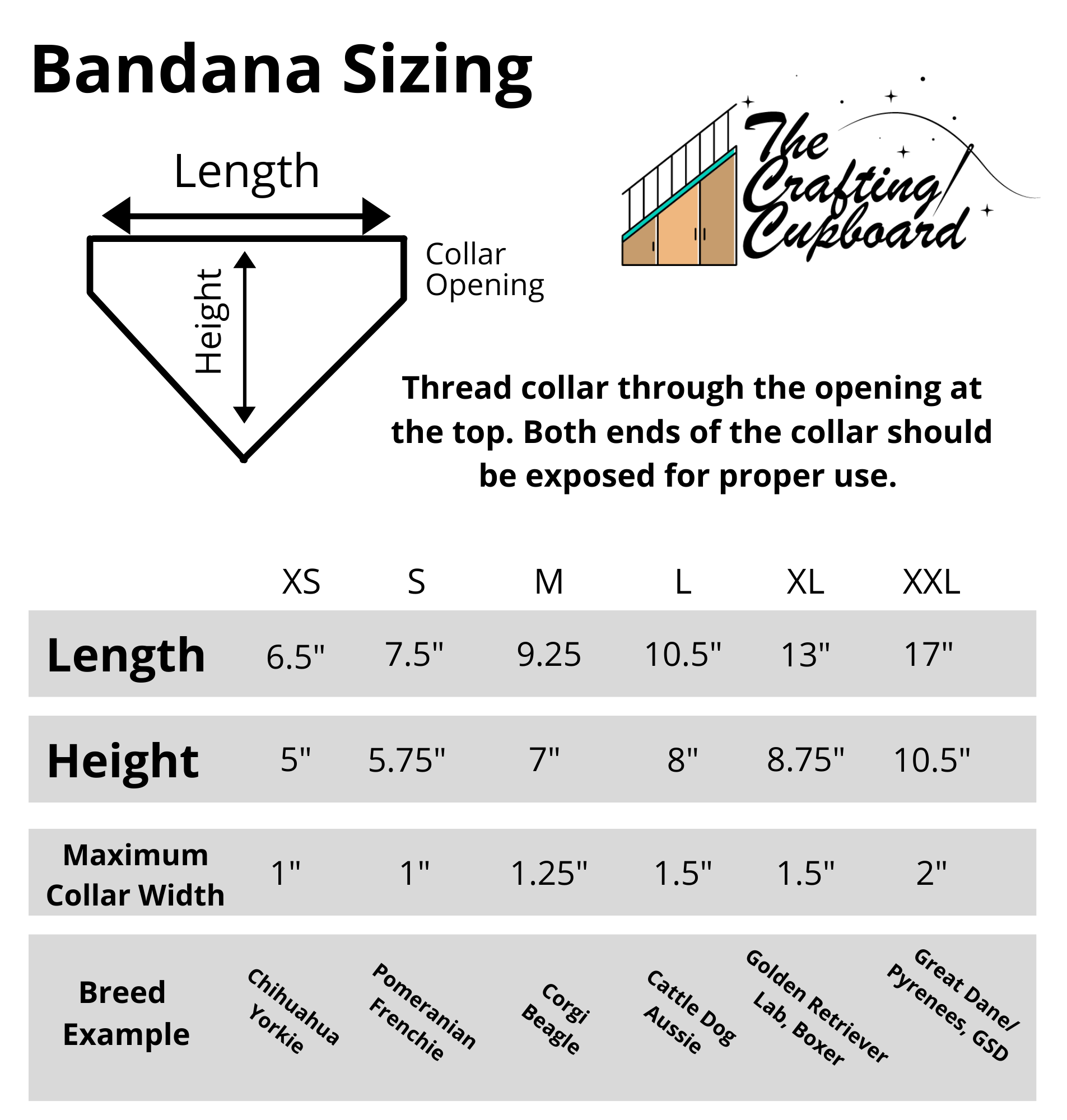 Dog Bandana Size Chart