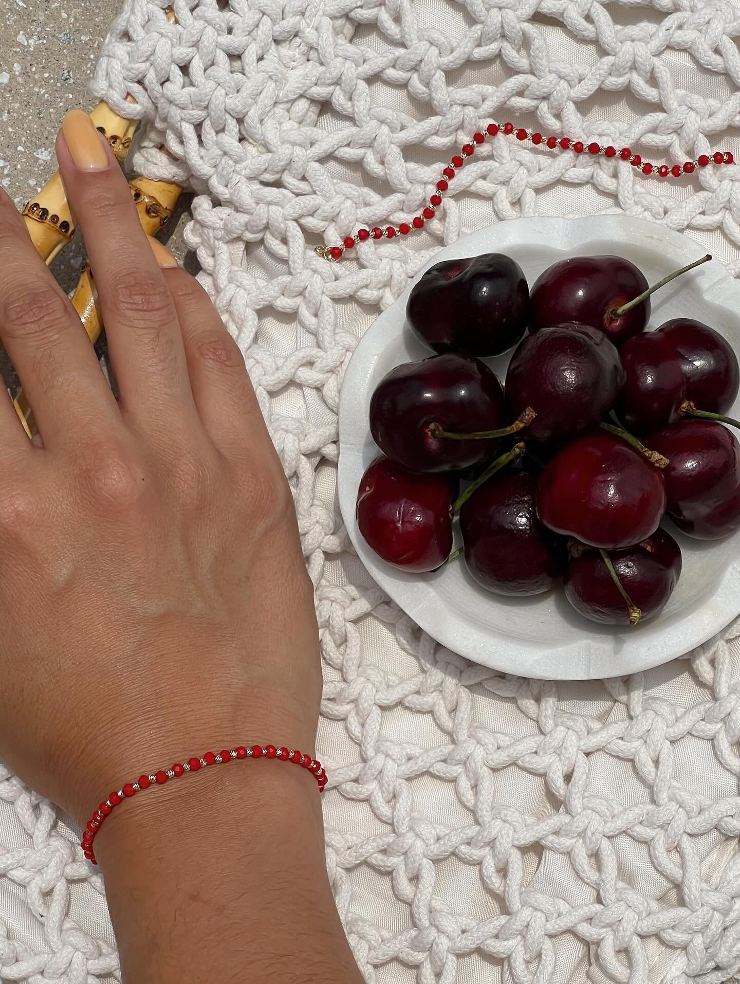Cherry on top? More like cherry on wrist.🍒✨⁠
⁠
Red Beaded Bracelet available online now!
.⁠
.⁠
#DeNocheJewels⁠
#JewelryDesigner⁠
#EverydayJewelry⁠
#MinimalJewelry⁠
#JewelryLover⁠
#MixedMetals⁠
#LayeredJewelry⁠
#JewelryTrends⁠
#JoyasDeDiario⁠
#Joyer&