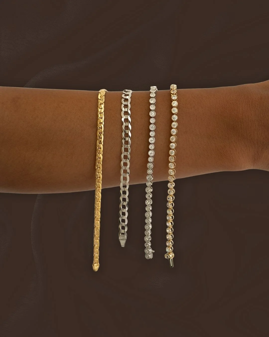A bracelet for every mood:
Curb for confidence
Serpent for elegance
Tennis for sparkle

Which would you reach for first?