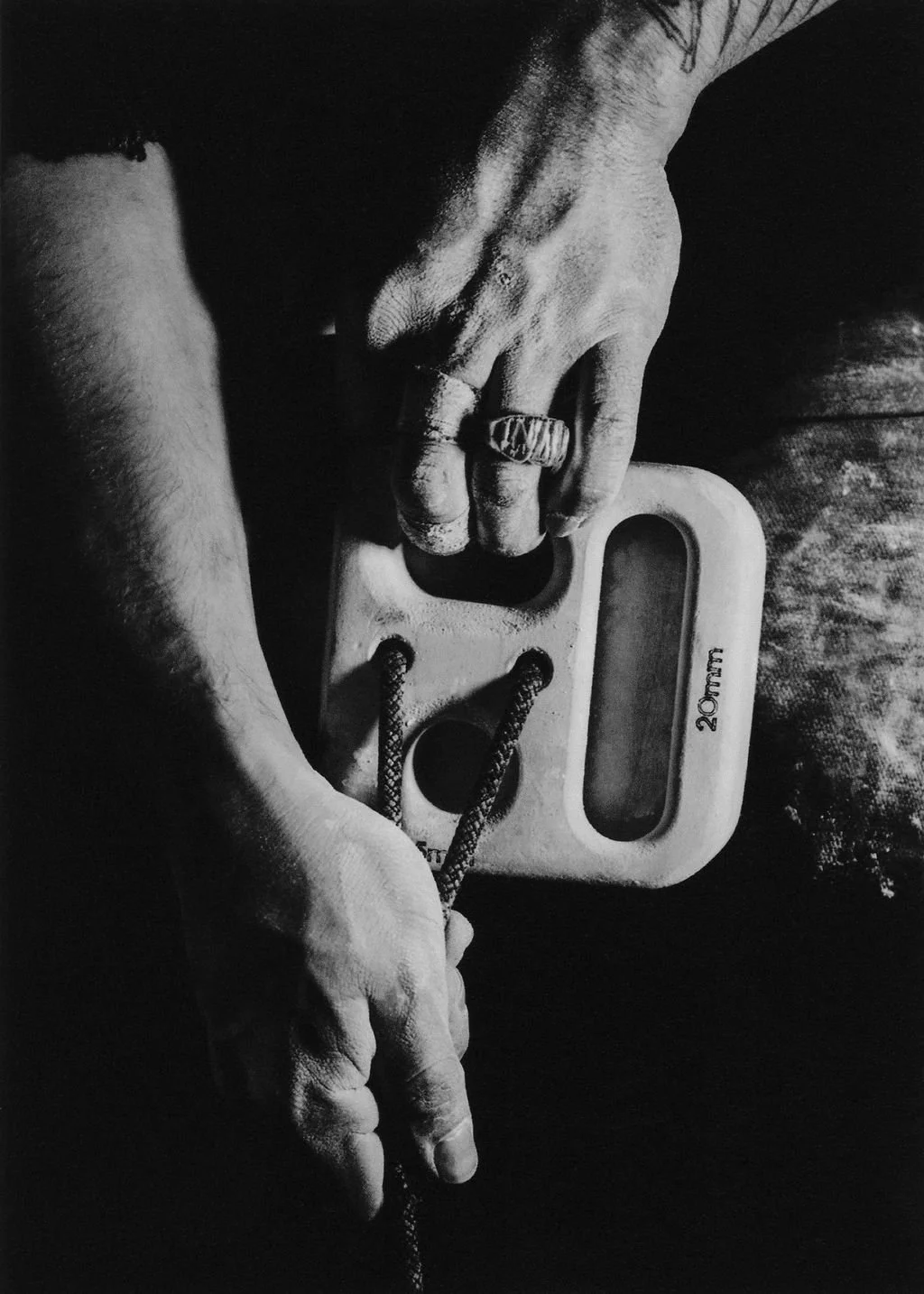  ‘What is in your hand’_Jonathan Benitez, finger training,  Wearing ‘Du Métal’ Ring, 2026, photography by Tessa Belle Dillman 