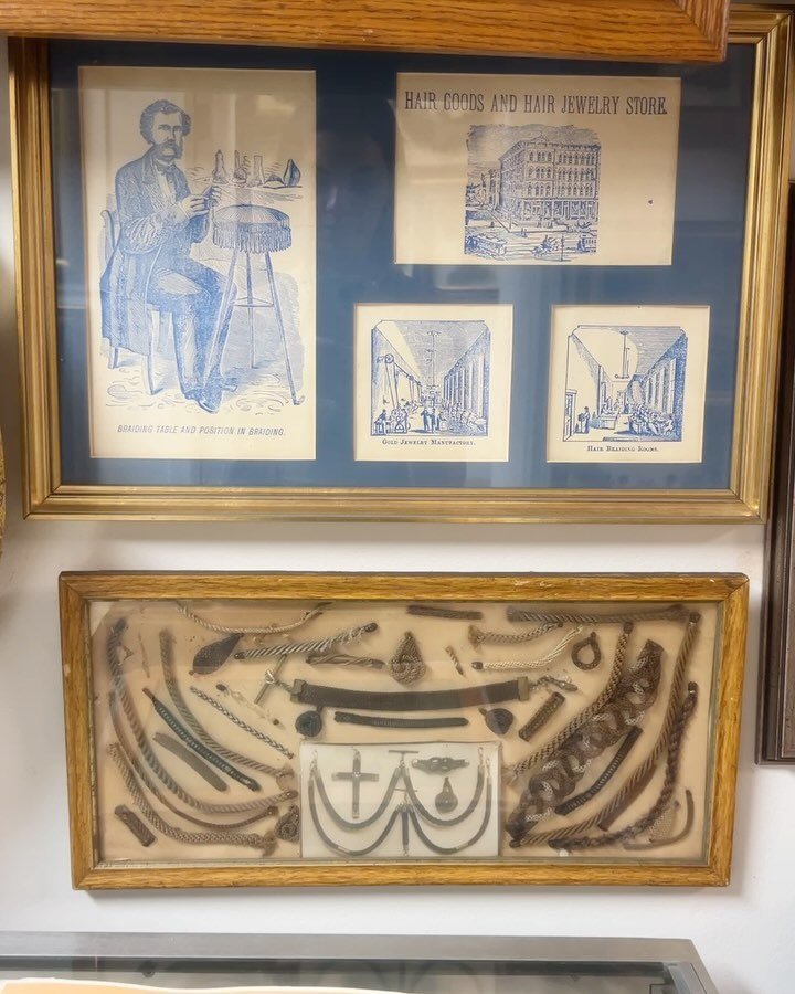 Sharing some more hairy content from my visit to Leila&rsquo;s Hair Museum. 

Videos 1 &amp; 2: In the top gold frame we see four blue illustrations of Mark Campbell and his hair manufactory in Chicago. No idea if they are original cuts or prints mad