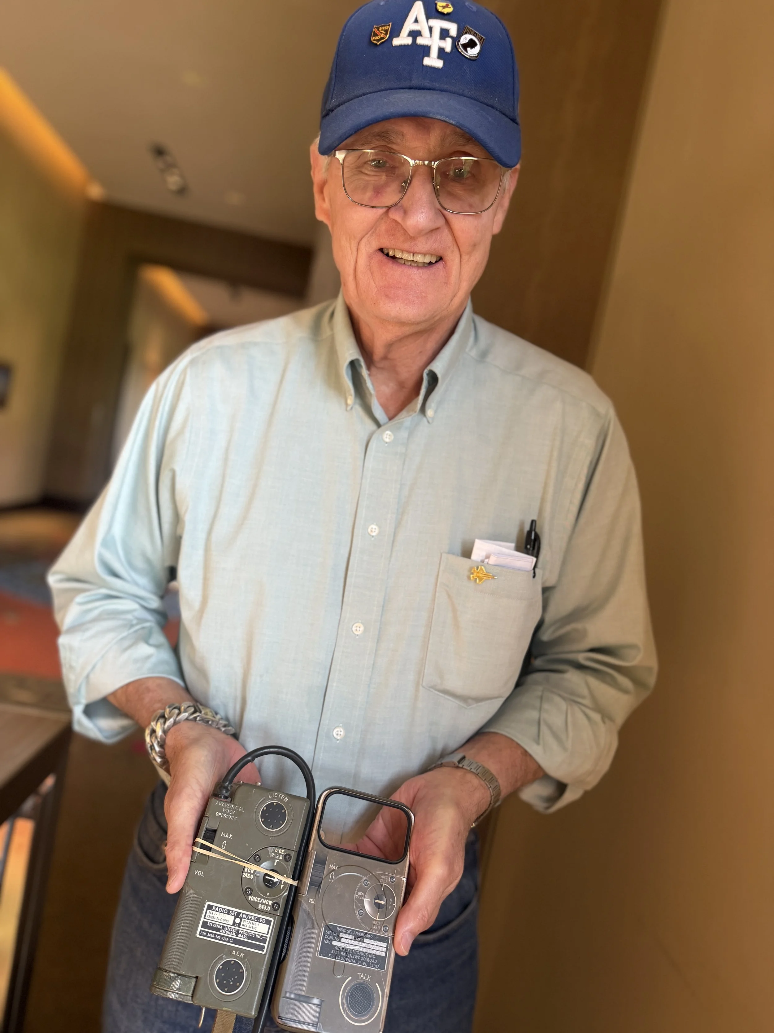 Daryl Whitcomb has two DFCs and is an expert in Search and Rescue ops in the VN War. - he thought my PRC-90 Survival Radio phone case was amusing (next to the real thing)