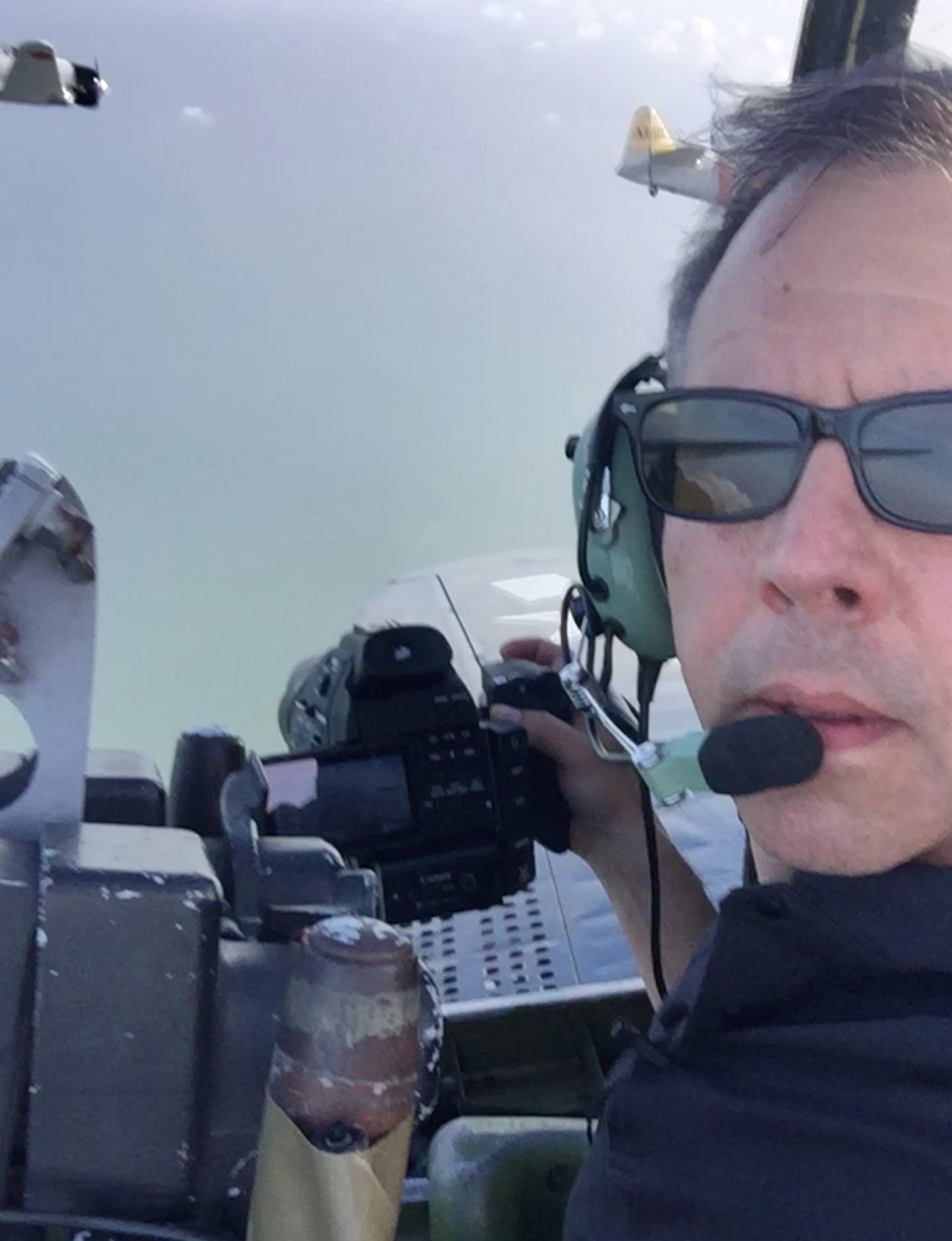 Selfie at 200kts - fortunately, I didn't let go of the camera(s)
