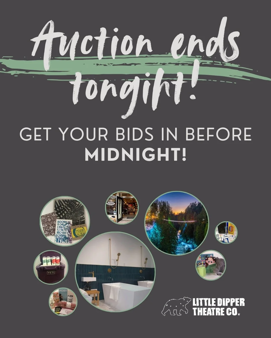 LAST CHANCE! Have you had your eye on something in our online auction? 

Get your bid in before midnight and claim a great deal, while supporting mobility accessibility for our show, &ldquo;Tempting Providence,&rdquo; in March. 

We are so close to o