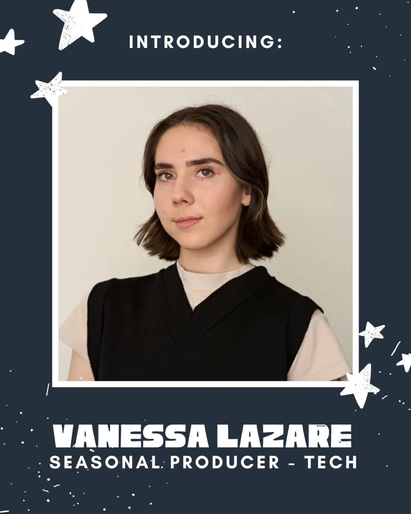 Please welcome Vanessa Lazare as one of our Seasonal Producers! 

Vanessa is a performer, educator, and tour guide passionate about all things theatre! 
Vanessa is so excited to be back working with such a lovely company. 
She has performed on multip