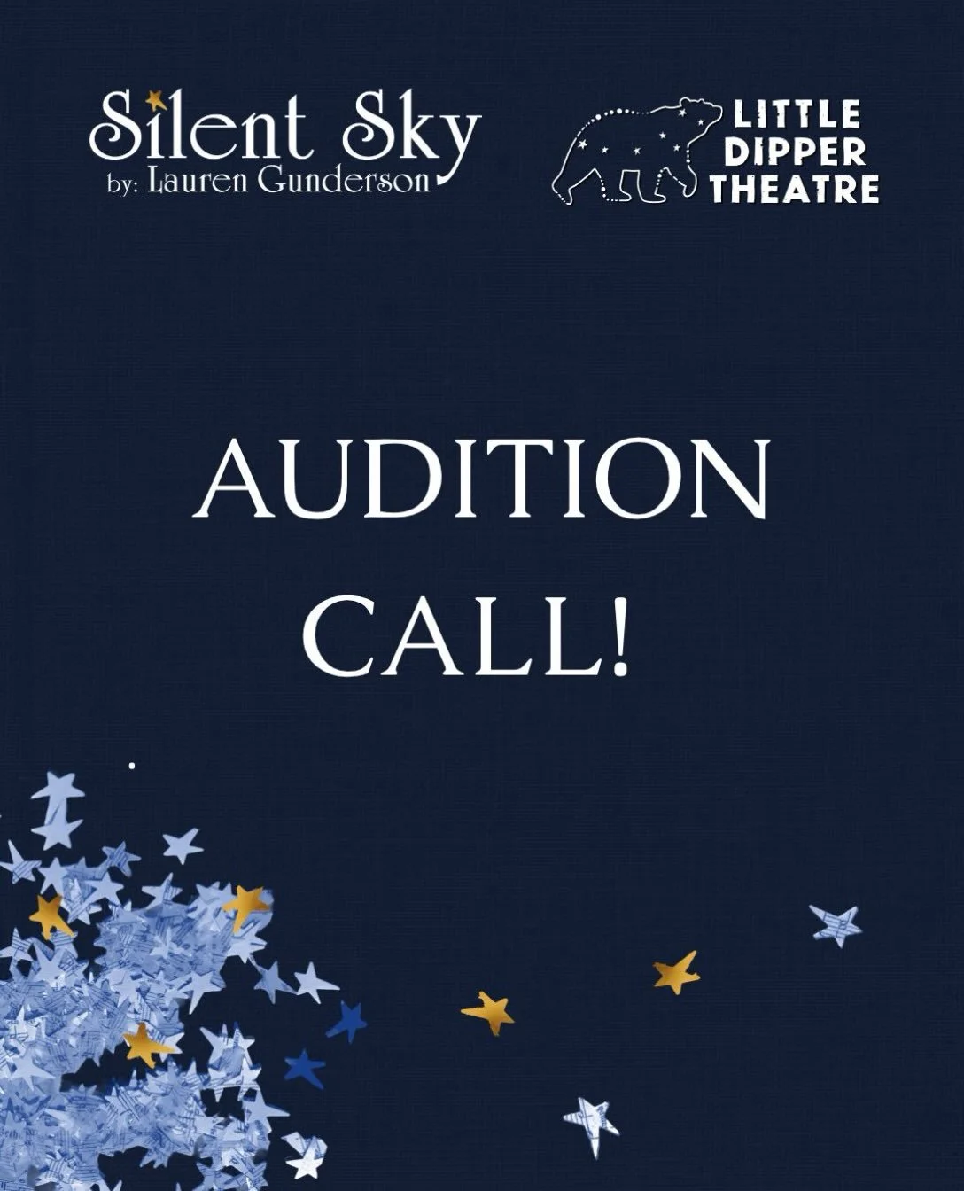 Ready to take the stage? We&rsquo;re holding auditions for Silent Sky by Lauren Gunderson! Auditions will take place on November 1 and 3, with callbacks on November 8.

To sign up and learn more about the show, follow the link in our bio or visit our