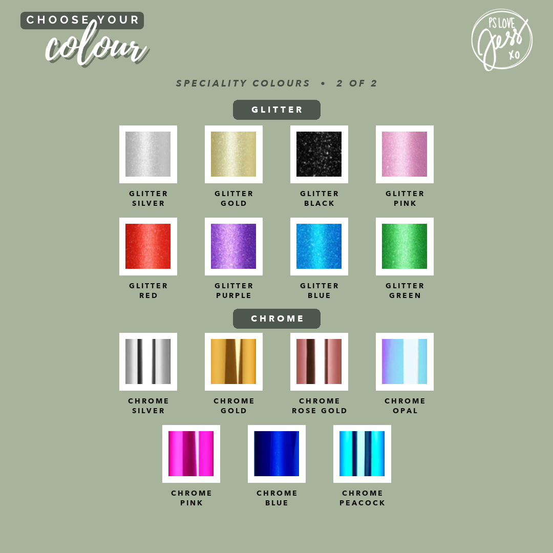 Specialty personalisation lettering colour options for the Gift Boxes.