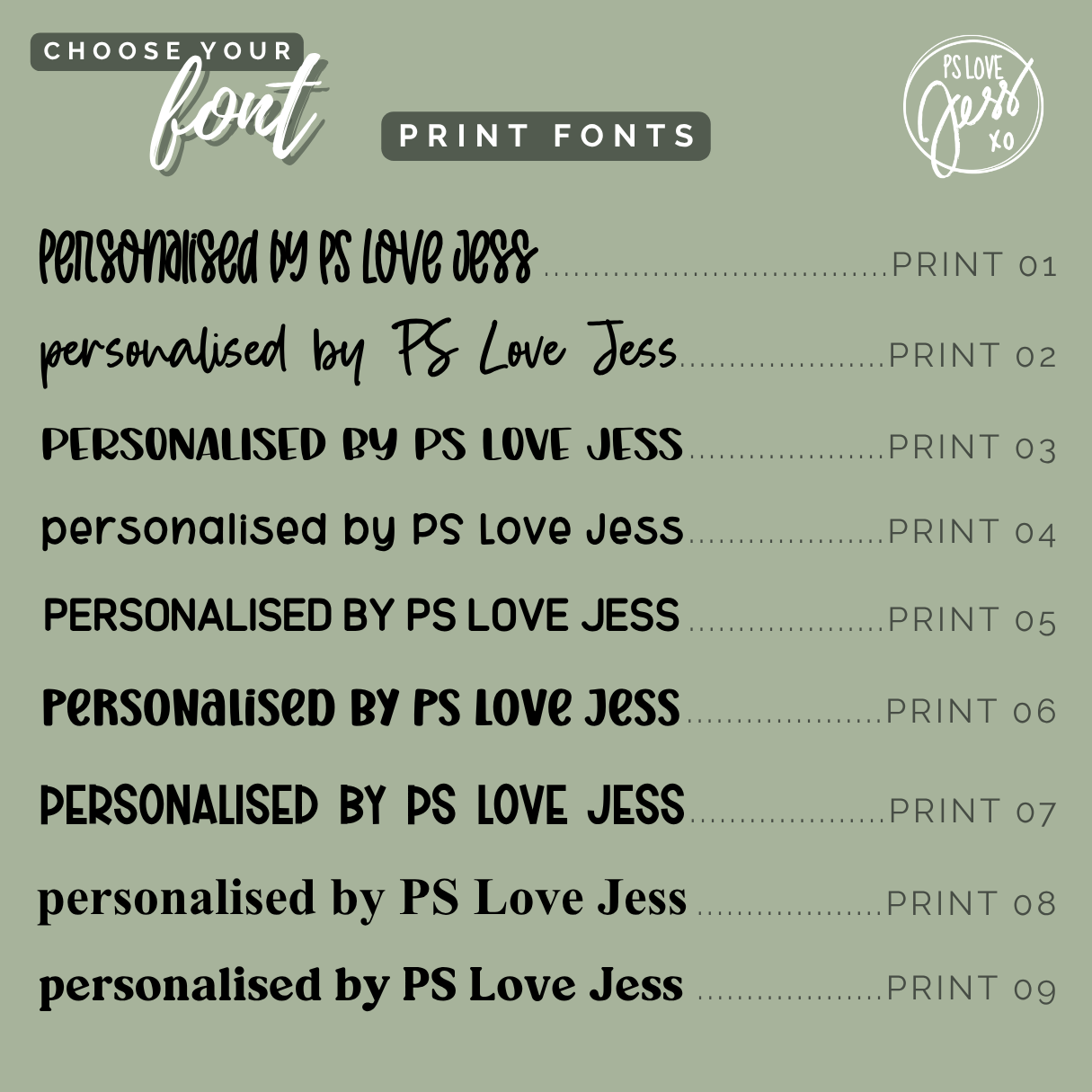 Print font options available for the Bookmarks.