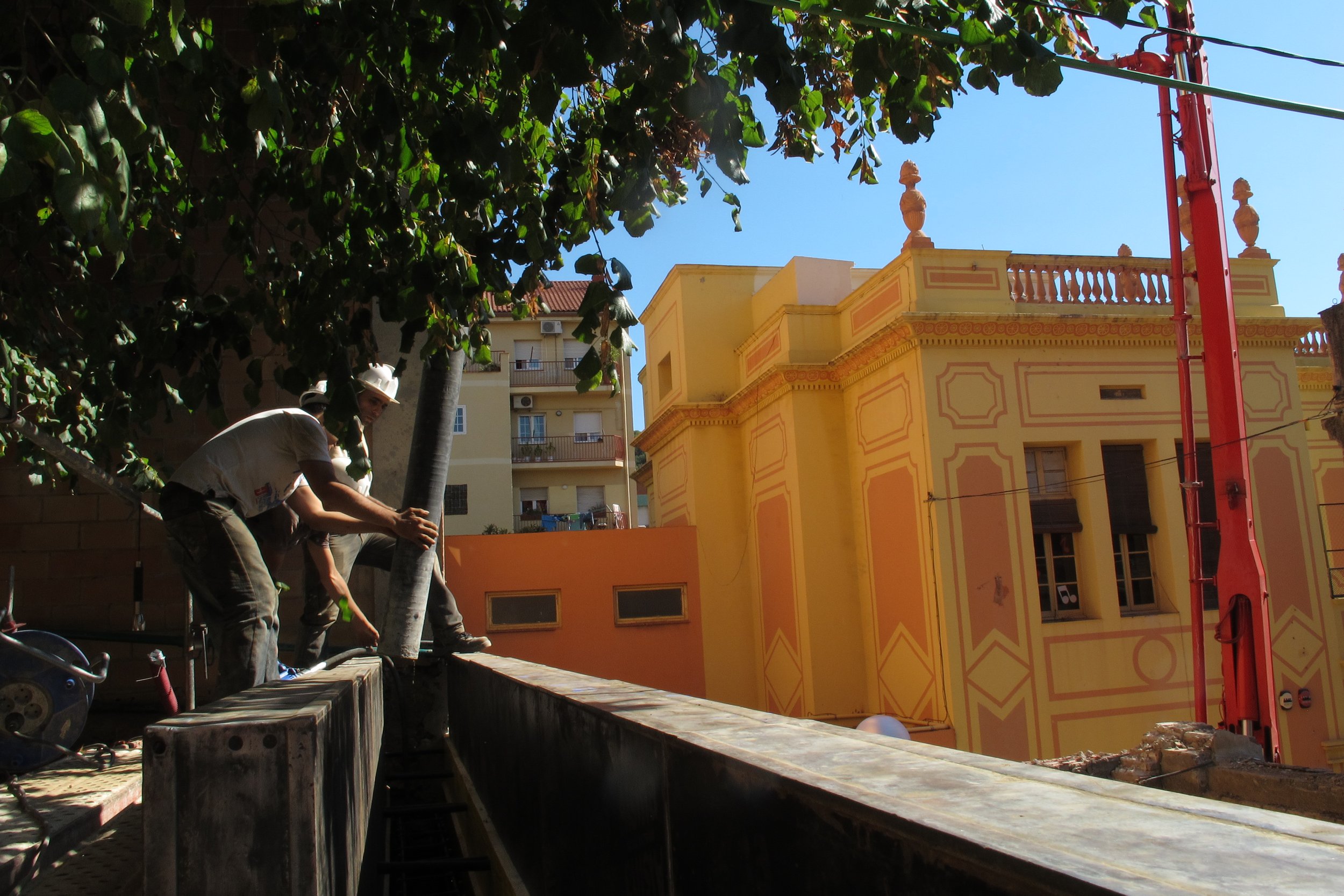 Concrete was poured using a huge pump