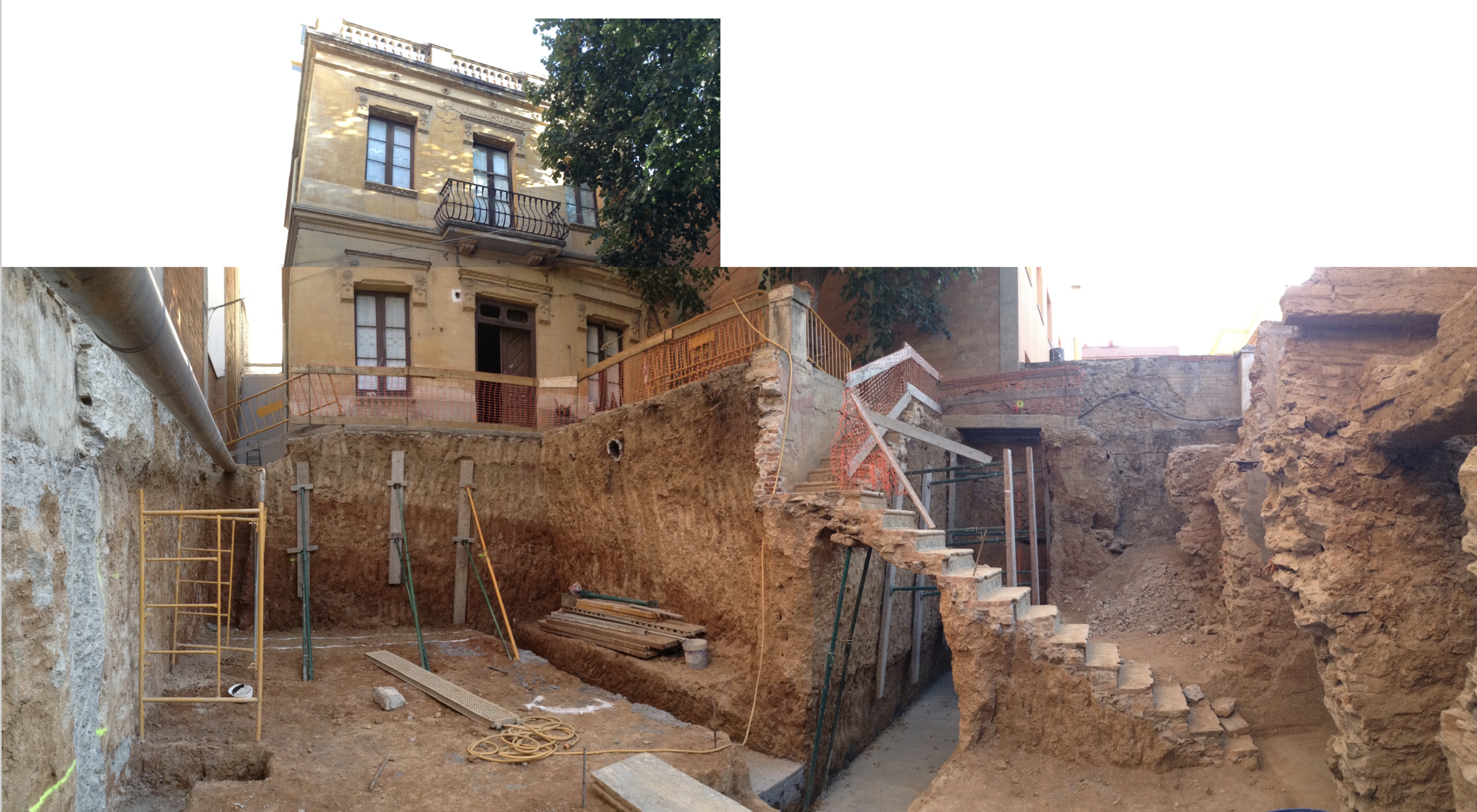 Excavation was extended to accommodate a parking space behind the new wall (Click on the right arrow to see the process).