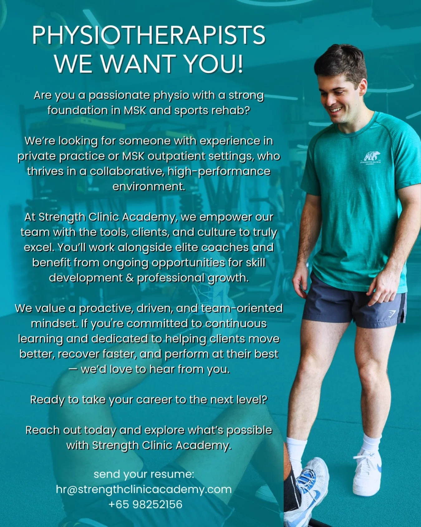 Be part of something bigger.
At SCA, physios grow with elite coaches, world-class tools &amp; endless learning! 

#physio #singaporephysio #wearehiring #physiosingapore