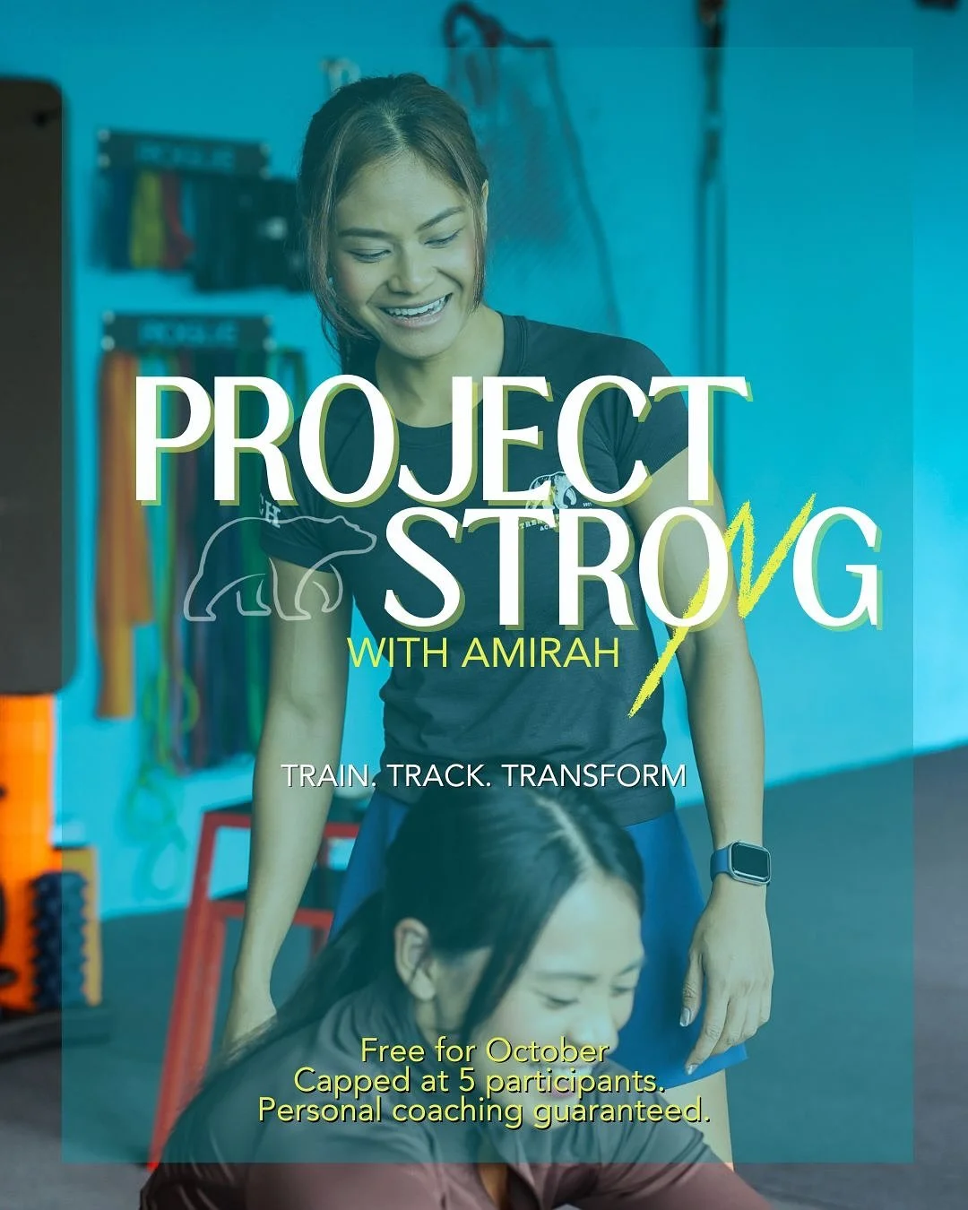 PROJECT STRONG
 Train. Track. Transform.

A group class that tracks your progress and keeps you on top of your game. We begin with a base test, then progress through strength and conditioning tailored to you.

Join  Coach Amirah Tuesdays &amp; Thursd