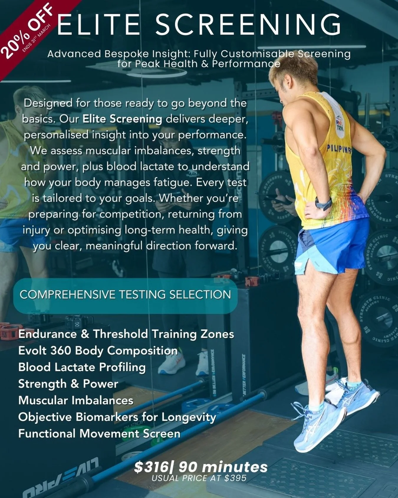 ELITE SCREENING &bull; 20% OFF
Deeper performance insight. Personalised testing. Real direction for your training and health.
Was $395 &rarr; Now $316 (90 mins) Limited time only until 31 March
Book now. Train smarter. Recover better.

#lactate #meta