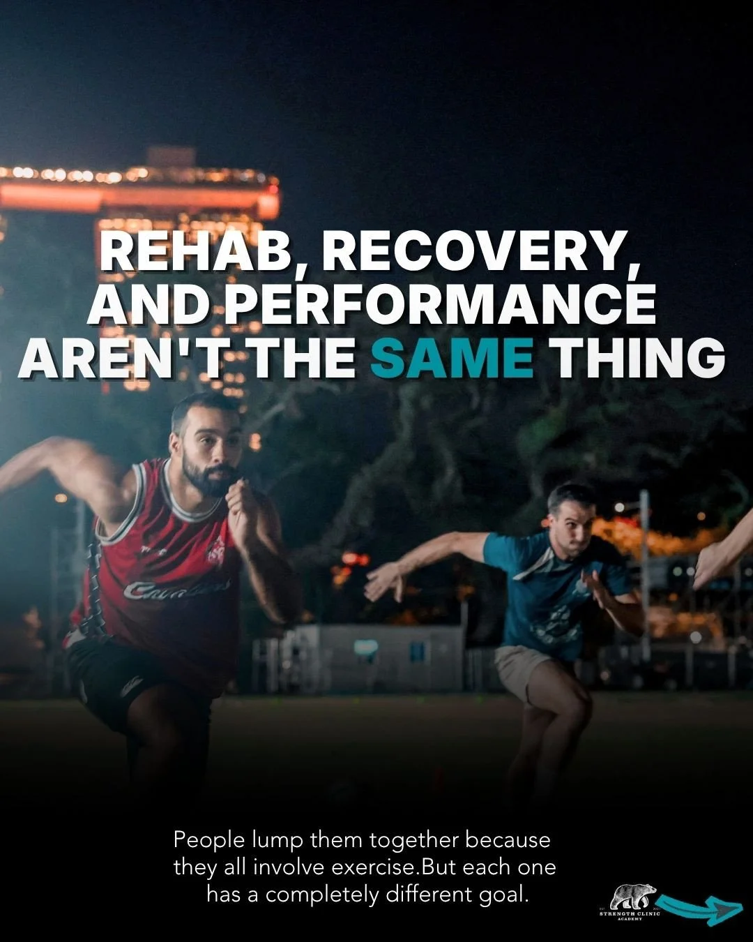 Rehab, recovery, and performance training are not the same thing.⁠
⁠
People confuse them because the exercises can look identical. But the goal behind them is completely different.⁠
⁠
Rehab gets you out of pain.⁠
Recovery helps you handle your traini