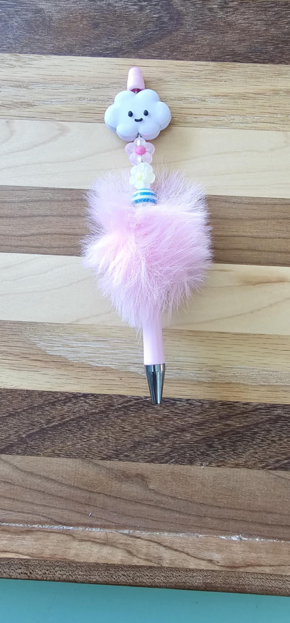 Cloud Pink Fuzzy Beaded Pen