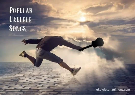 Man jumping with a ukulele.